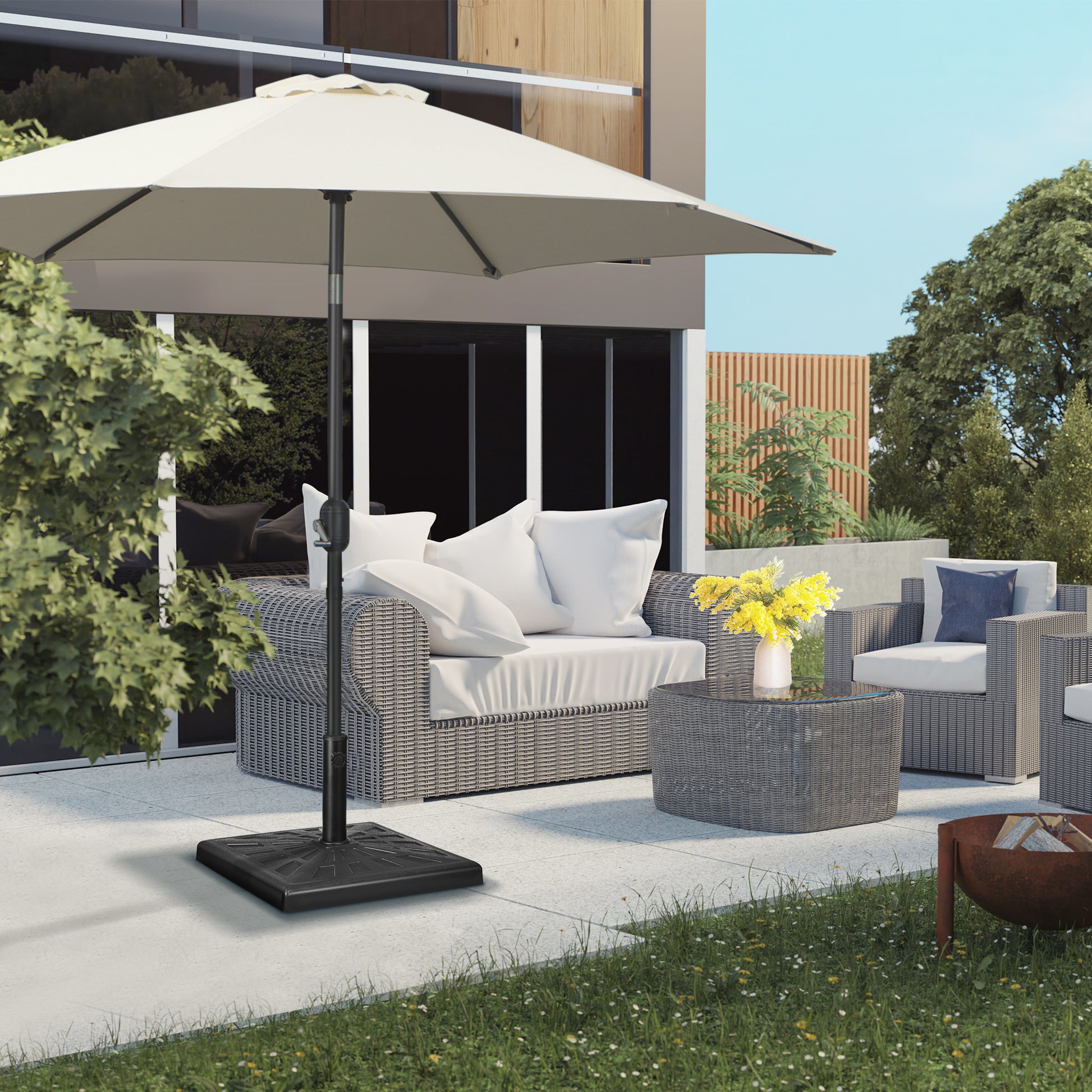 Umbrella Stand 19 kg Square Umbrella Holder, Umbrella Weight, Stand for Umbrella 32/38/48mm Pole Diameter, for Balcony, Terrace, Garden, Black