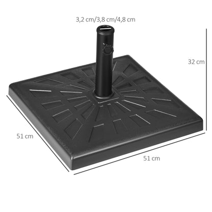Umbrella Stand 19 kg Square Umbrella Holder, Umbrella Weight, Stand for Umbrella 32/38/48mm Pole Diameter, for Balcony, Terrace, Garden, Black