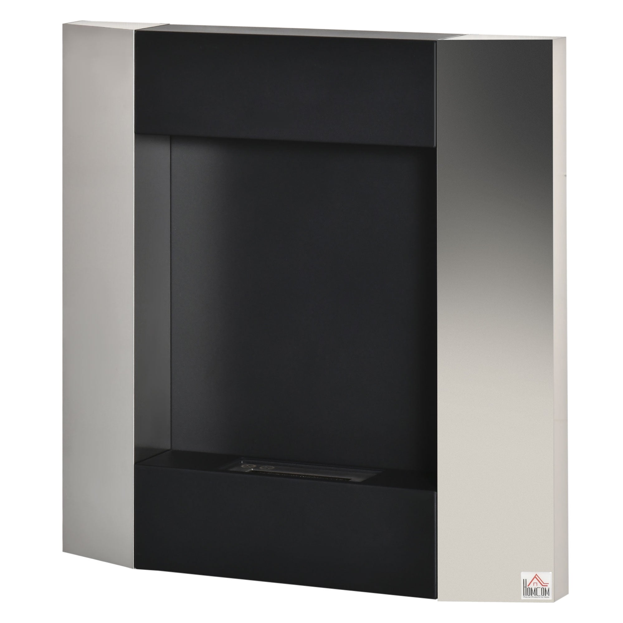 Wall-Mounted Bioethanol Fireplace with 0.7L Tank and Cover 20m², Steel, 72x11x72cm, Silver and Black
