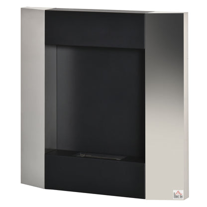 Wall-Mounted Bioethanol Fireplace with 0.7L Tank and Cover 20m², Steel, 72x11x72cm, Silver and Black