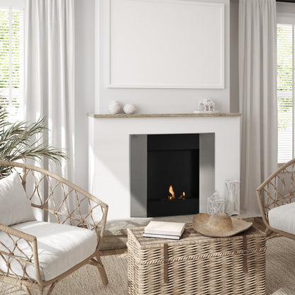 Wall-Mounted Bioethanol Fireplace with 0.7L Tank and Cover 20m², Steel, 72x11x72cm, Silver and Black