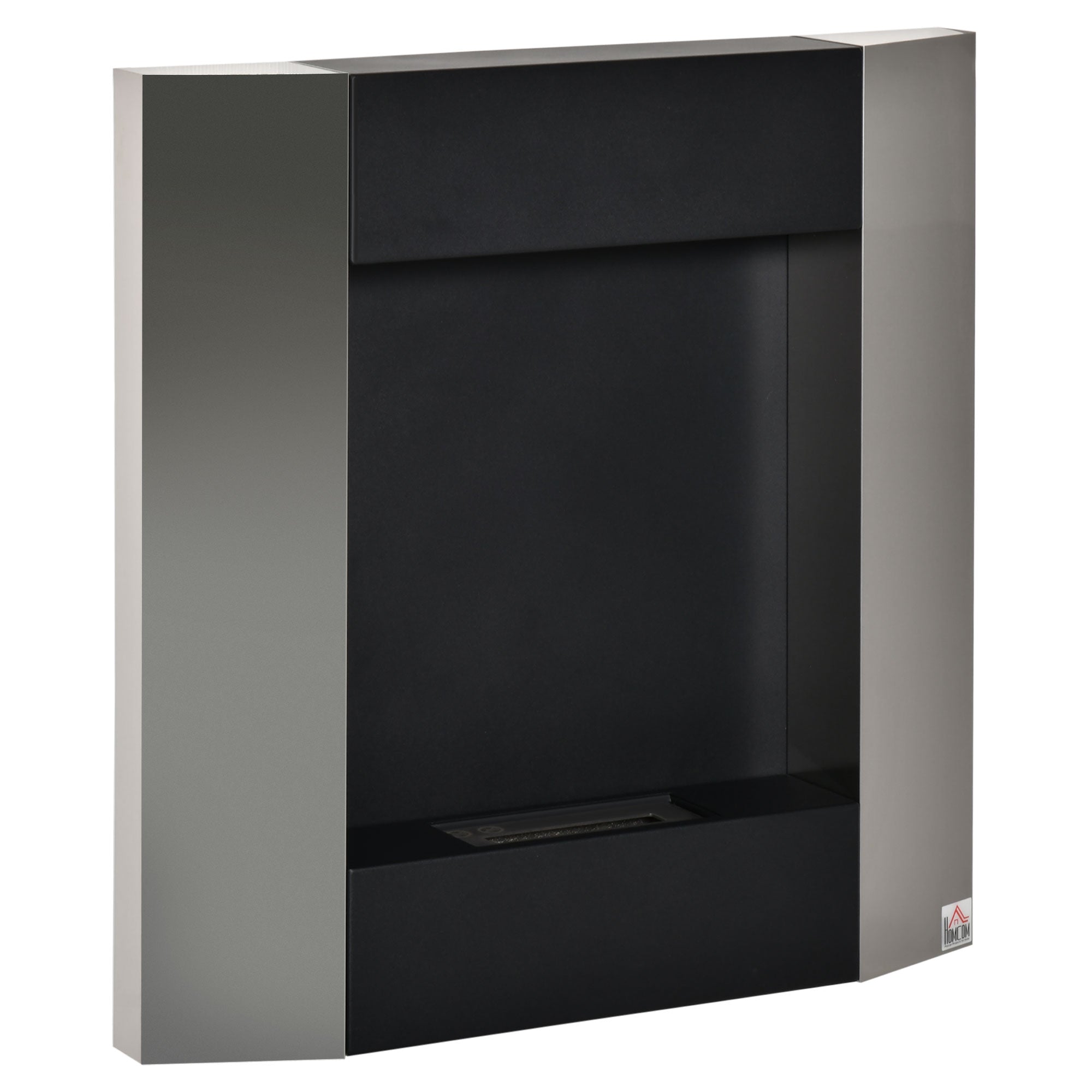 Wall-Mounted Bioethanol Fireplace with 0.7L Tank and Cover 20m², Steel, 72x11x72cm, Silver and Black