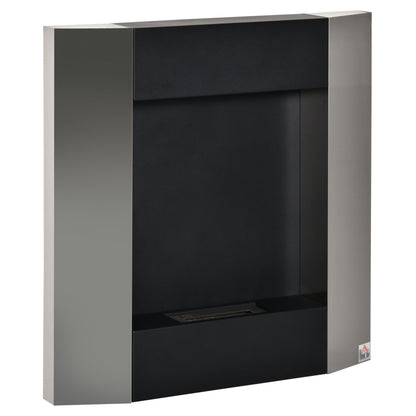 Wall-Mounted Bioethanol Fireplace with 0.7L Tank and Cover 20m², Steel, 72x11x72cm, Silver and Black