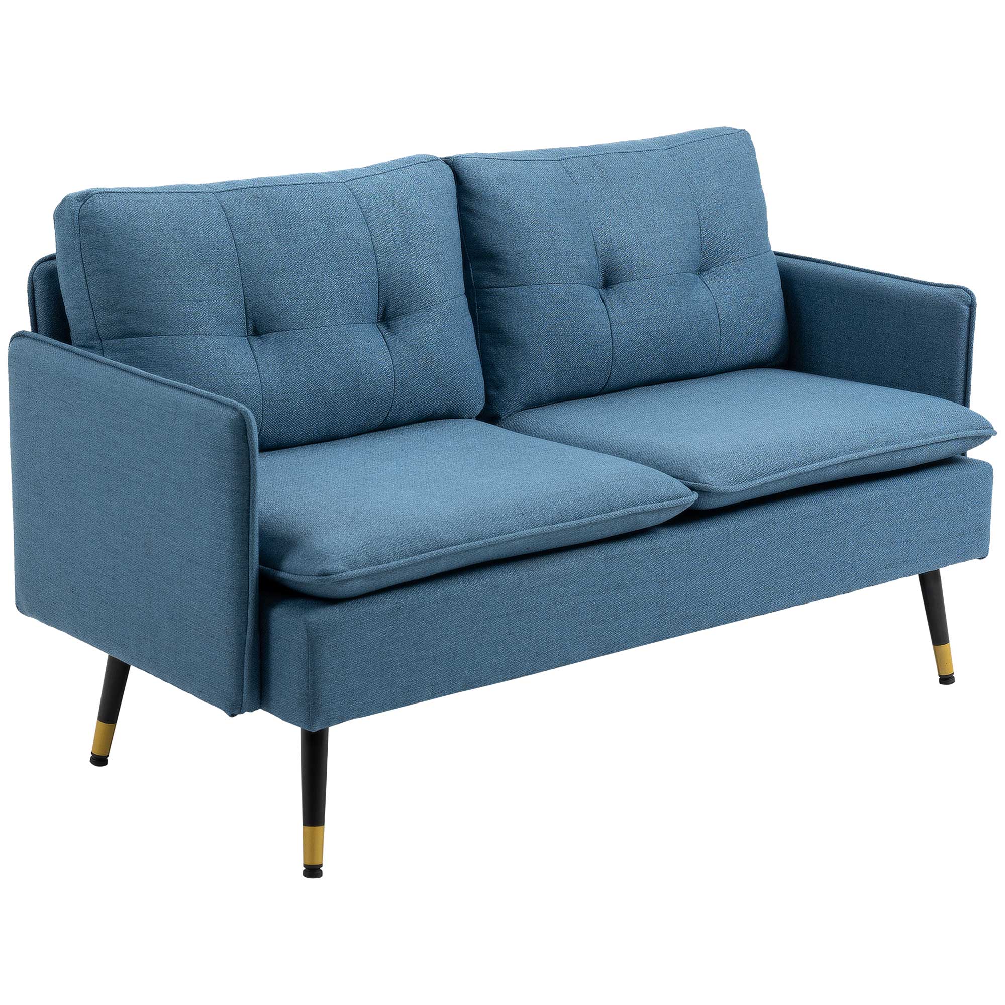 2-Seater Sofa Upholstered in Linen with Cushions, Armrests, and Steel Legs for Bedroom Office Load 240 kg 139x68x80 cm Blue