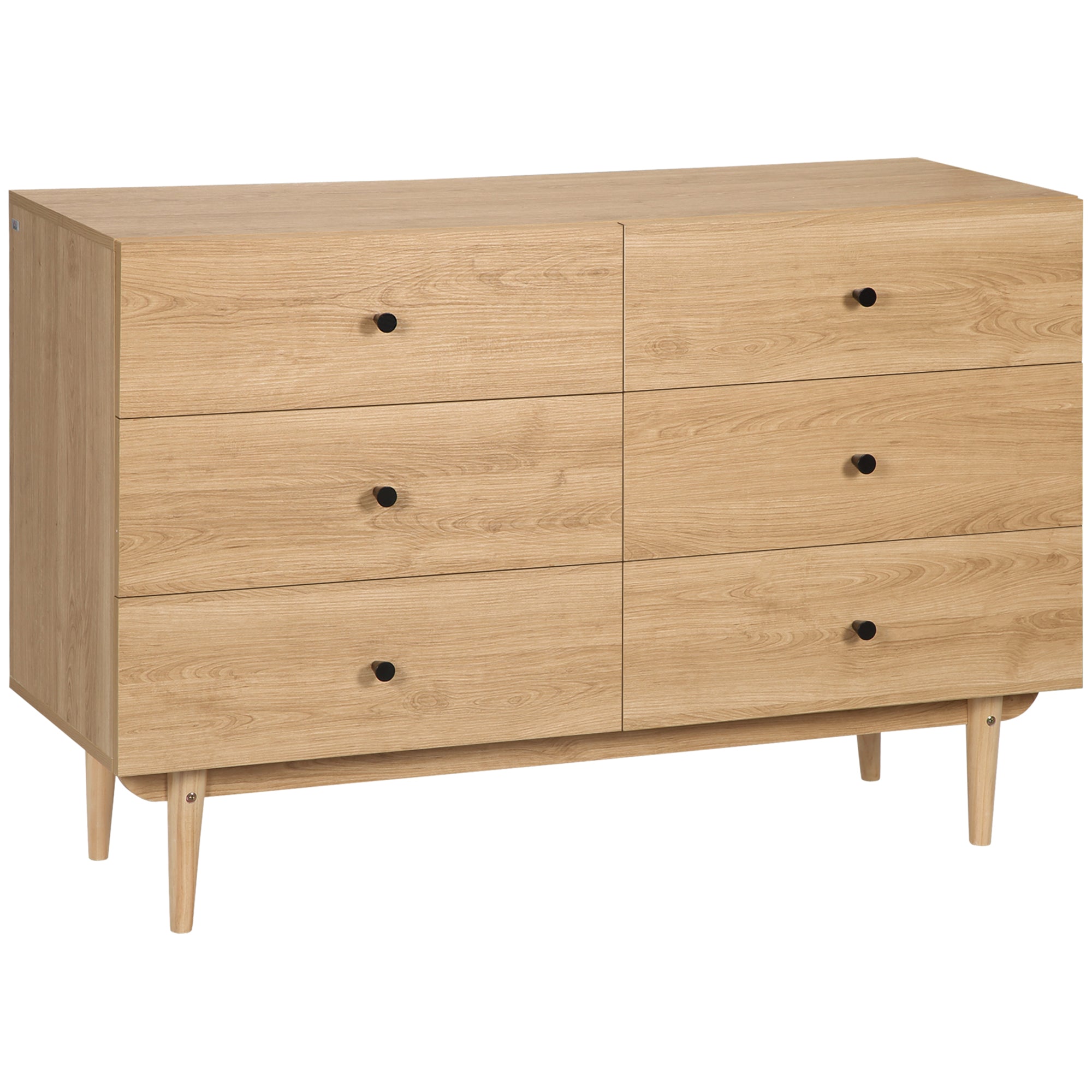 6-Drawer Dresser Storage Cabinet with Solid Wood Legs 120 x 40 x 80 cm Wood Color