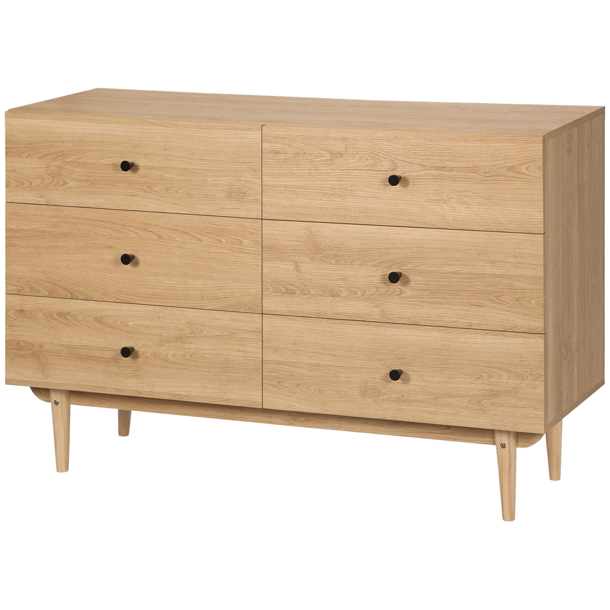 6-Drawer Dresser Storage Cabinet with Solid Wood Legs 120 x 40 x 80 cm Wood Color
