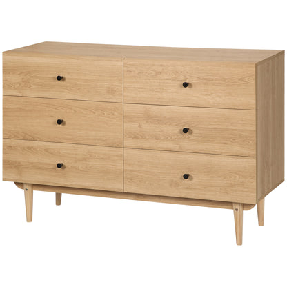 6-Drawer Dresser Storage Cabinet with Solid Wood Legs 120 x 40 x 80 cm Wood Color