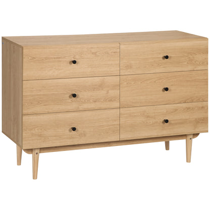 6-Drawer Dresser Storage Cabinet with Solid Wood Legs 120 x 40 x 80 cm Wood Color