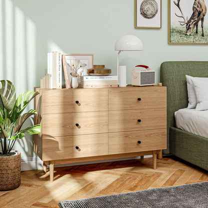 6-Drawer Dresser Storage Cabinet with Solid Wood Legs 120 x 40 x 80 cm Wood Color