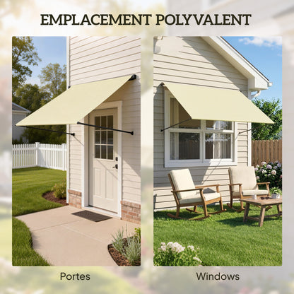 Manual Retractable Patio Awning, Adjustable Tilt, 150 x 116 cm (59 x 46 in), UV30+ Cream