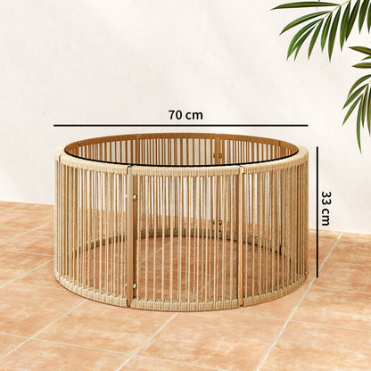 Polyrattan Side Table – Coffee Table with Tempered Glass Top, Powder-Coated Steel Frame for Garden, Terrace, Balcony, 27.6 x 27.6 x 13 in (70 x 70 x 33 cm), Brown