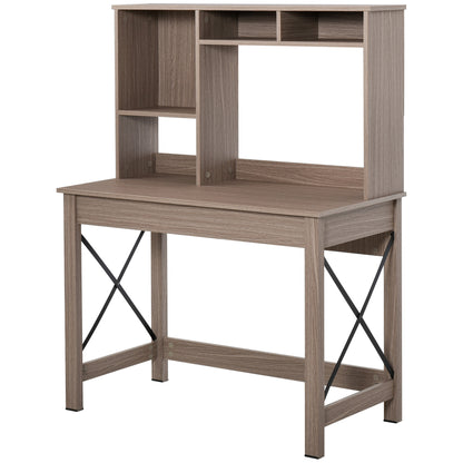 Desk with Storage Bookshelf Modern Wooden Desk with Shelves and Large Surface for Small Spaces Home Office Bedroom, 105 x 50 x 137.5 cm, Light Brown