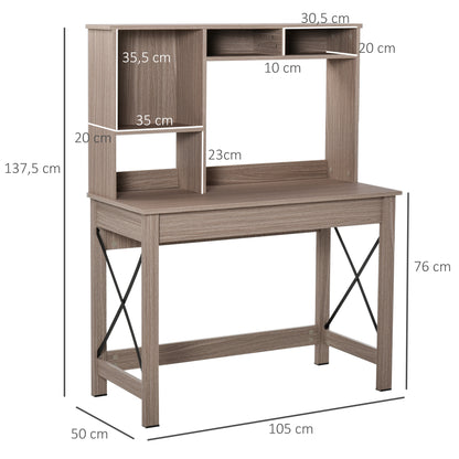 Desk with Storage Bookshelf Modern Wooden Desk with Shelves and Large Surface for Small Spaces Home Office Bedroom, 105 x 50 x 137.5 cm, Light Brown