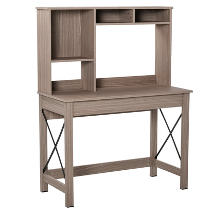 Desk with Storage Bookshelf Modern Wooden Desk with Shelves and Large Surface for Small Spaces Home Office Bedroom, 105 x 50 x 137.5 cm, Light Brown