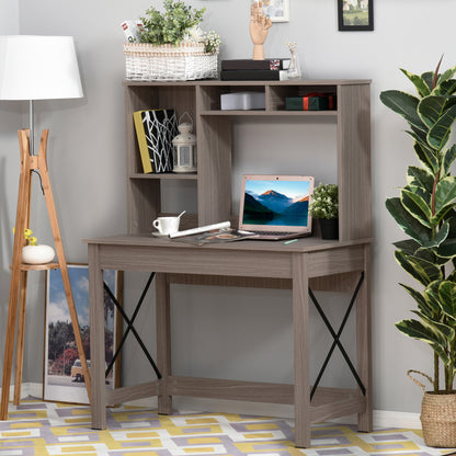 Desk with Storage Bookshelf Modern Wooden Desk with Shelves and Large Surface for Small Spaces Home Office Bedroom, 105 x 50 x 137.5 cm, Light Brown