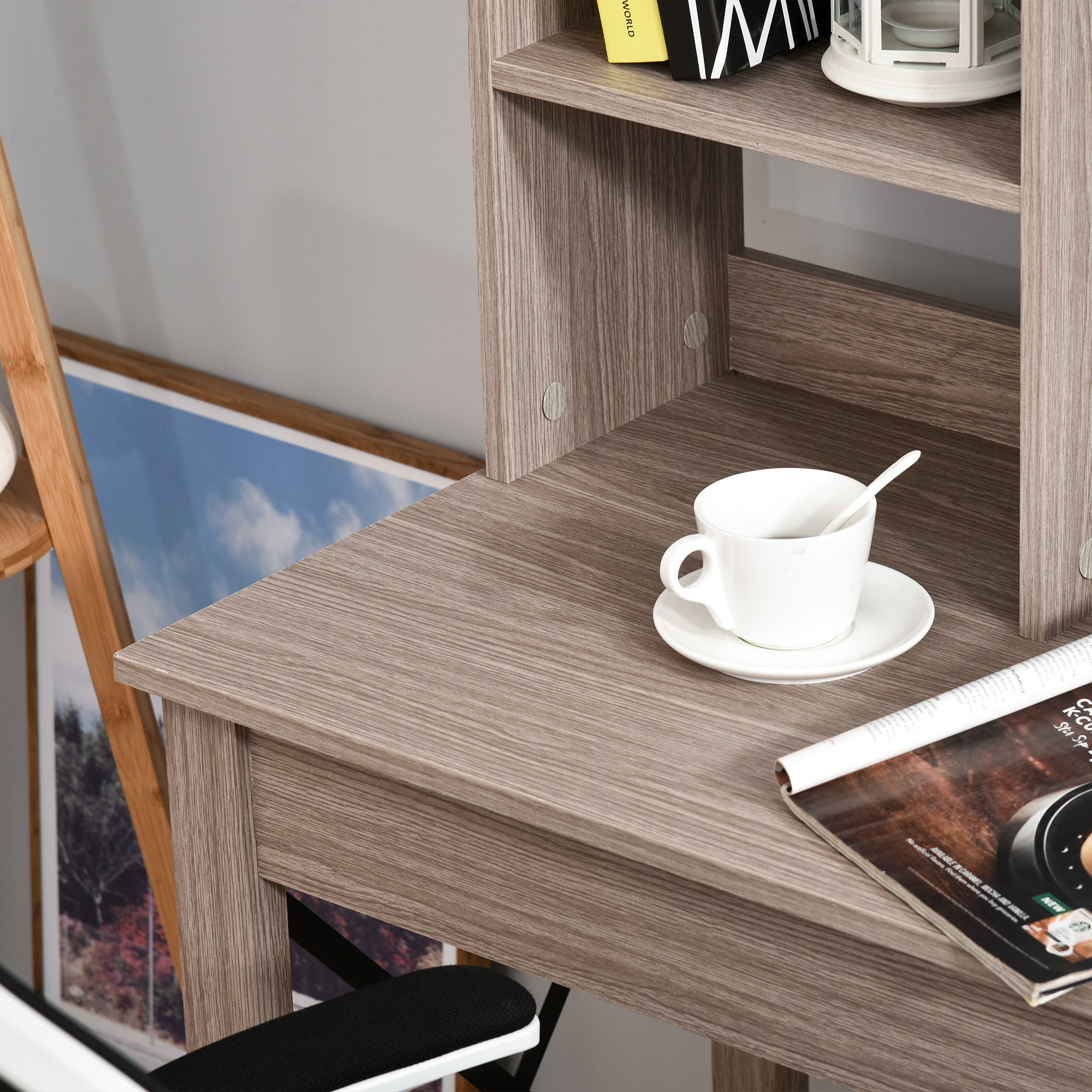 Desk with Storage Bookshelf Modern Wooden Desk with Shelves and Large Surface for Small Spaces Home Office Bedroom, 105 x 50 x 137.5 cm, Light Brown