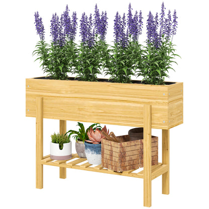 Raised Bed with Shelf, Elevated Herb Planter with Drainage Holes, Wooden Plant Box, Weather-resistant Vegetable Bed, Garden Bed, Planting Bed for Garden, Balcony, 100 x 30 x 70.5 cm Natural Wood