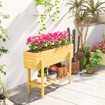 Raised Bed with Shelf, Elevated Herb Planter with Drainage Holes, Wooden Plant Box, Weather-resistant Vegetable Bed, Garden Bed, Planting Bed for Garden, Balcony, 100 x 30 x 70.5 cm Natural Wood