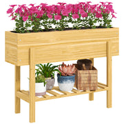 Raised Bed with Shelf, Elevated Herb Planter with Drainage Holes, Wooden Plant Box, Weather-resistant Vegetable Bed, Garden Bed, Planting Bed for Garden, Balcony, 100 x 30 x 70.5 cm Natural Wood