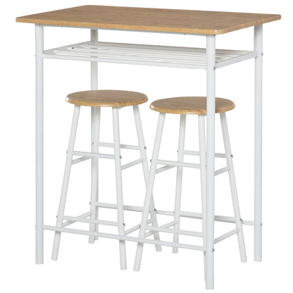 Bar Table Set Bar Table with 2 Bar Stools Dining Set Kitchen Table with Storage Shelf Dining Table for Dining Room, Kitchen, White