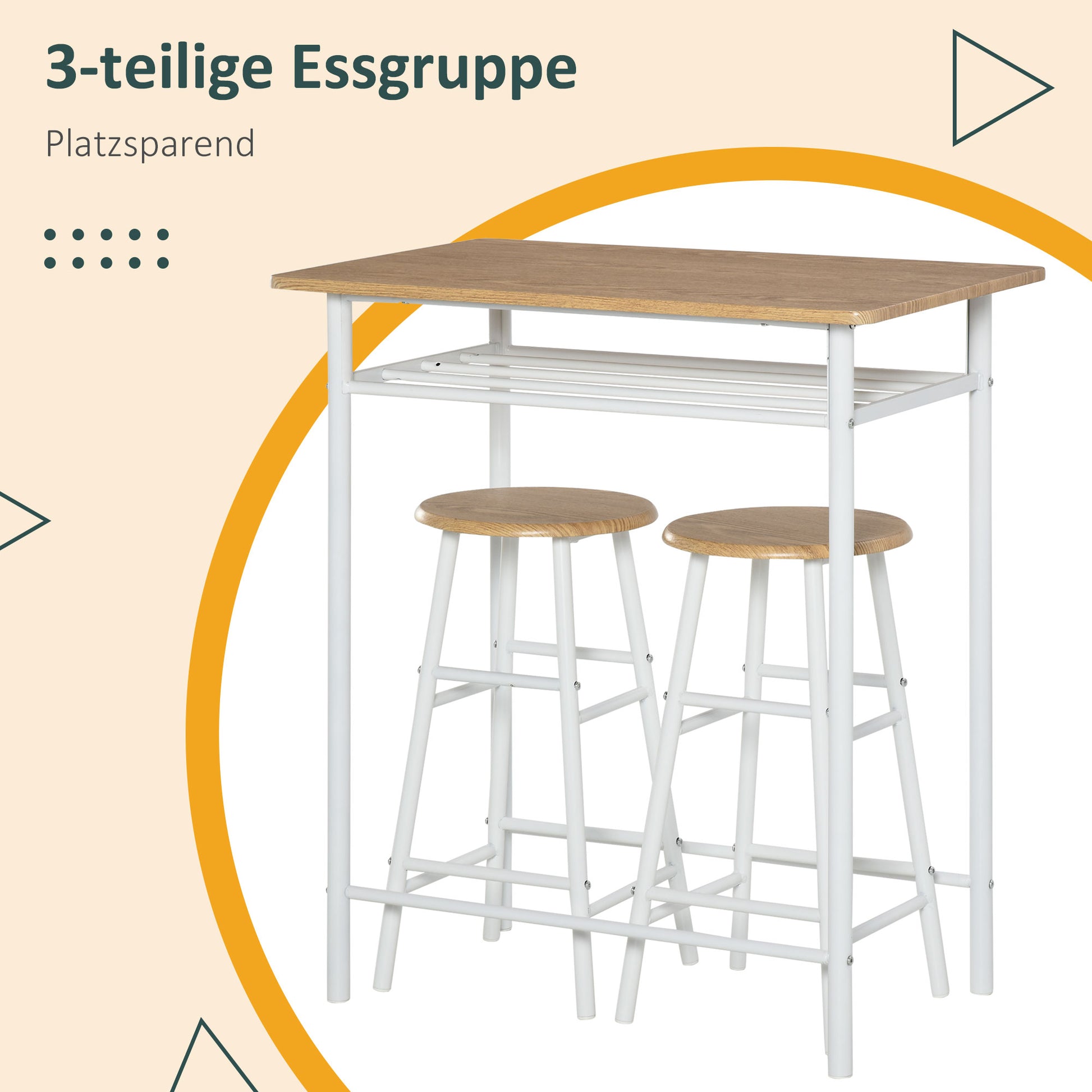 Bar Table Set Bar Table with 2 Bar Stools Dining Set Kitchen Table with Storage Shelf Dining Table for Dining Room, Kitchen, White