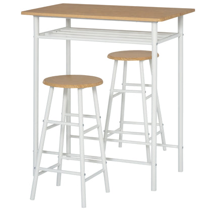 Bar Table Set Bar Table with 2 Bar Stools Dining Set Kitchen Table with Storage Shelf Dining Table for Dining Room, Kitchen, White