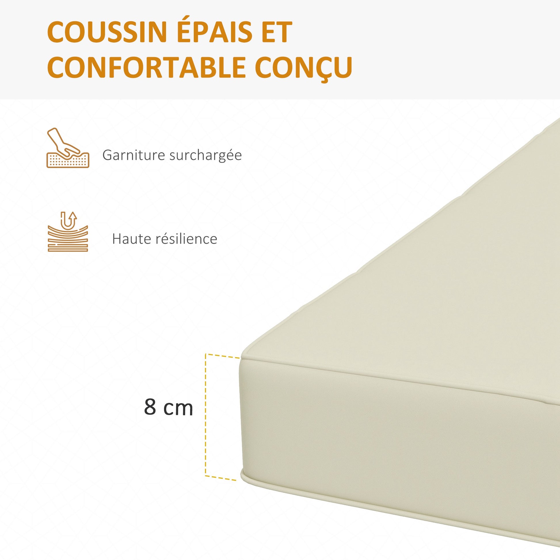 Removable Garden Bench Cushion - Swing Seat Cushion - 120L x 50W cm - 8 cm Padding - Tie Cords - Cream Polyester