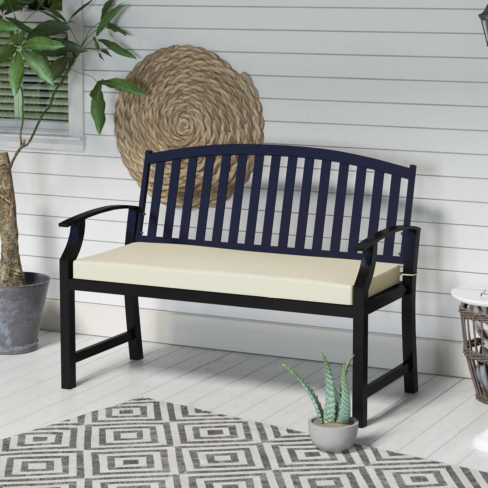 Removable Garden Bench Cushion - Swing Seat Cushion - 120L x 50W cm - 8 cm Padding - Tie Cords - Cream Polyester