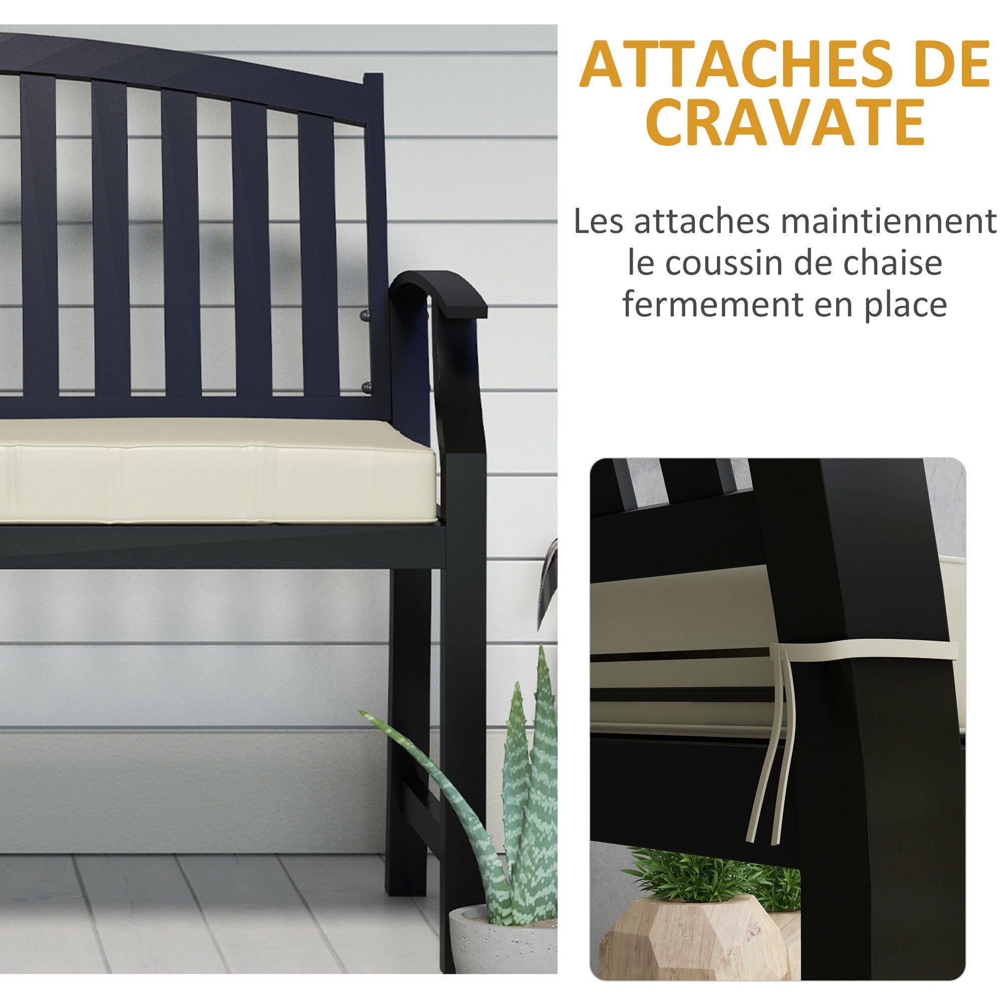 Removable Garden Bench Cushion - Swing Seat Cushion - 120L x 50W cm - 8 cm Padding - Tie Cords - Cream Polyester
