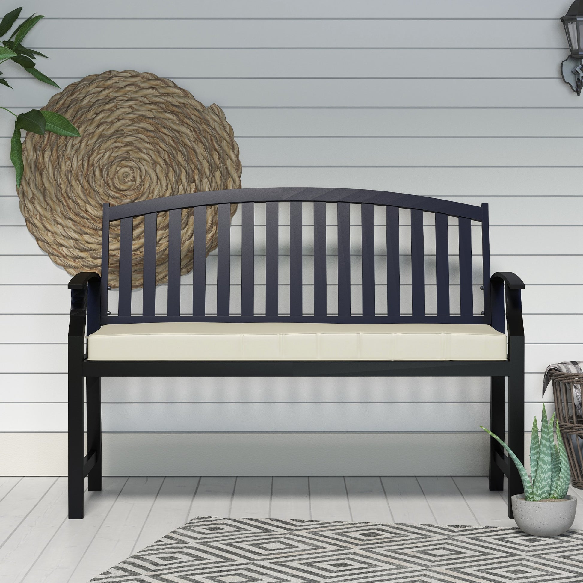 Removable Garden Bench Cushion - Swing Seat Cushion - 120L x 50W cm - 8 cm Padding - Tie Cords - Cream Polyester