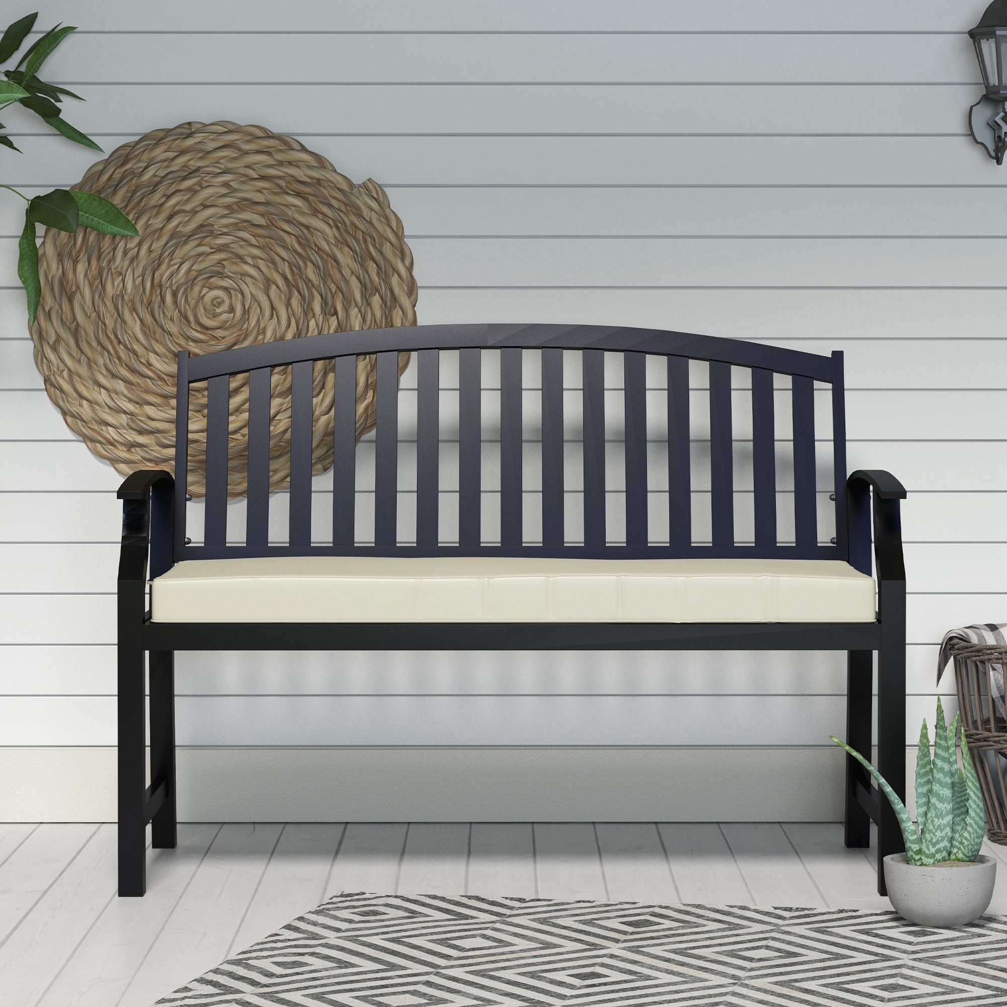 Removable Garden Bench Cushion - Swing Seat Cushion - 120L x 50W cm - 8 cm Padding - Tie Cords - Cream Polyester