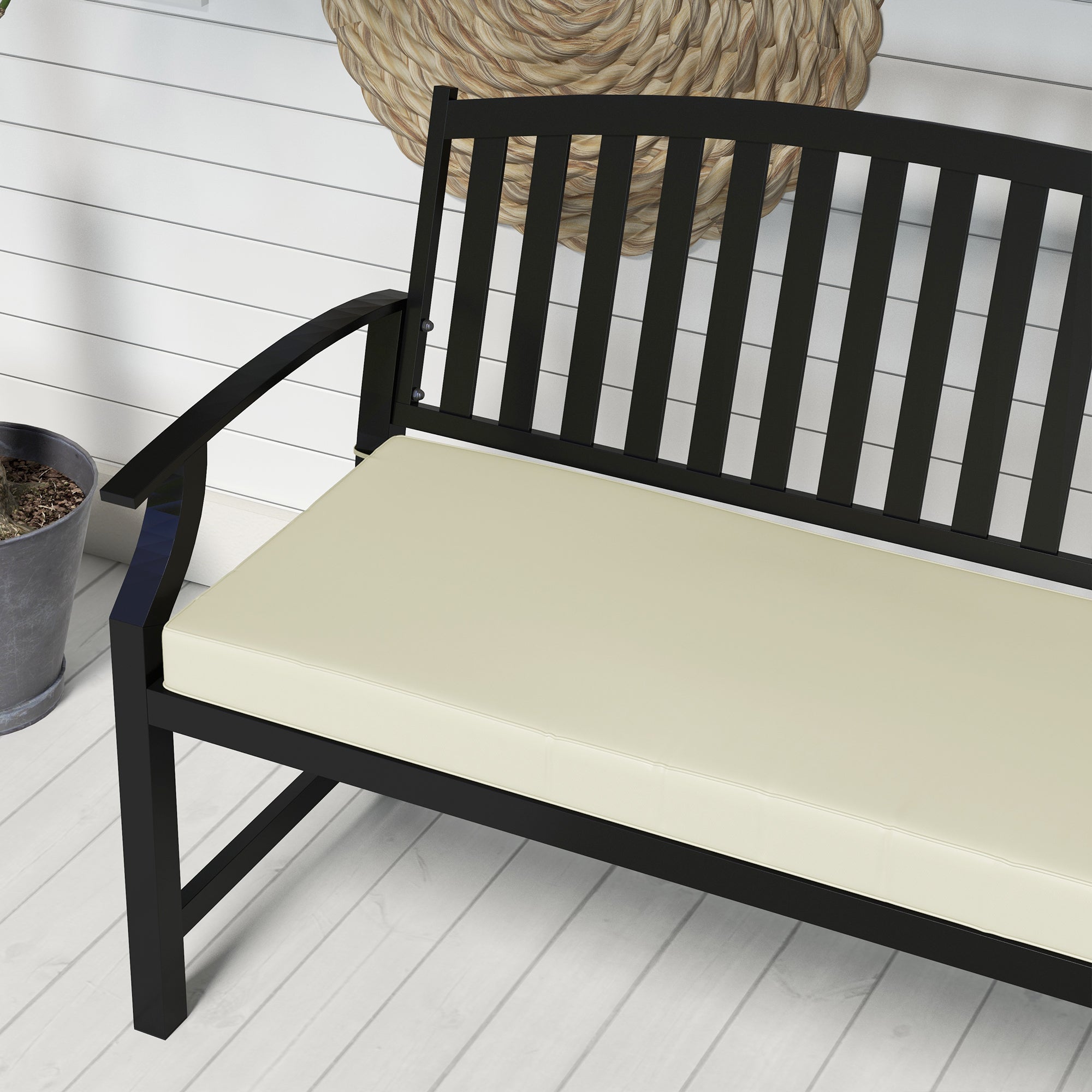 Removable Garden Bench Cushion - Swing Seat Cushion - 120L x 50W cm - 8 cm Padding - Tie Cords - Cream Polyester