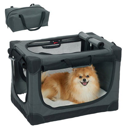 Foldable Dog Crate — Soft Pet Carrier with Cushion, Removable Washable Cover, Breathable 600D Oxford Fabric, for Cats & Dogs up to 48.5 lb (22 kg), Travel & Car — Army Green