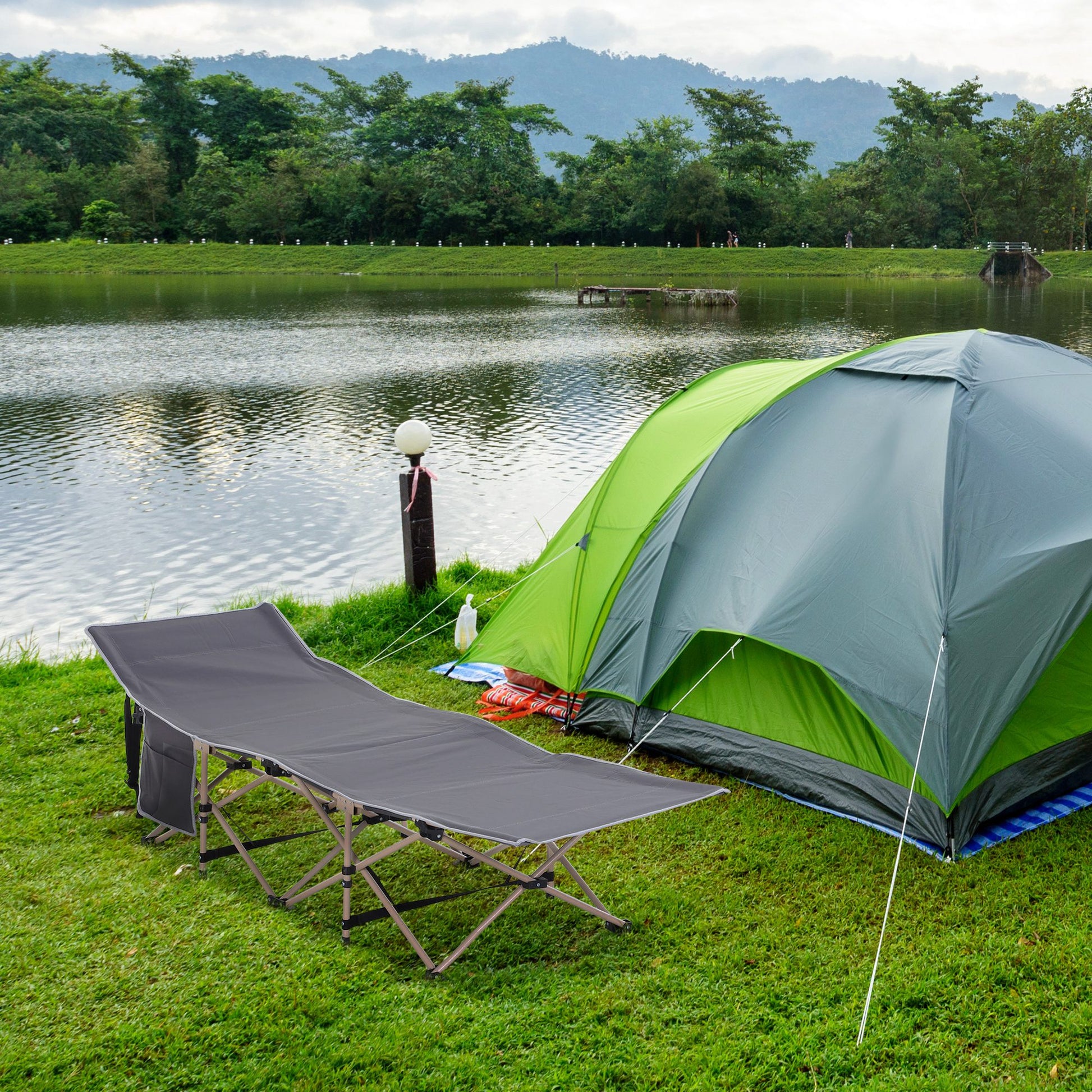Folding Camp Bed with Carry Bag 190 x 68 x 52 cm Camping Bed up to 150 kg Guest Bed for Adults Foldable Bed for Indoor, Outdoor, Garden Camping Travel Gray