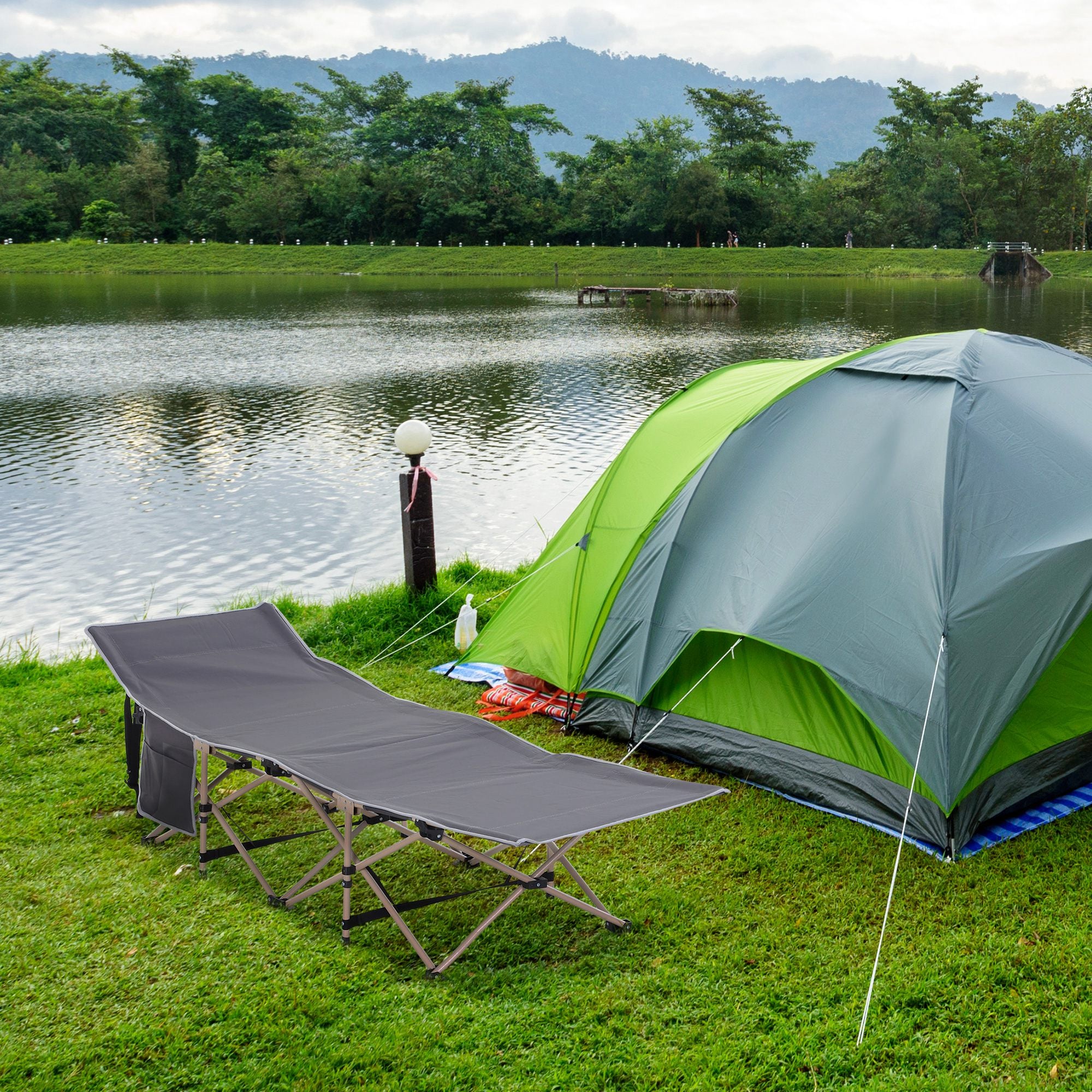 Folding Camp Bed with Carry Bag 190 x 68 x 52 cm Camping Bed up to 150 kg Guest Bed for Adults Foldable Bed for Indoor, Outdoor, Garden Camping Travel Gray