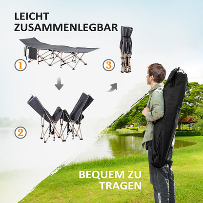 Folding Camp Bed with Carry Bag 190 x 68 x 52 cm Camping Bed up to 150 kg Guest Bed for Adults Foldable Bed for Indoor, Outdoor, Garden Camping Travel Gray