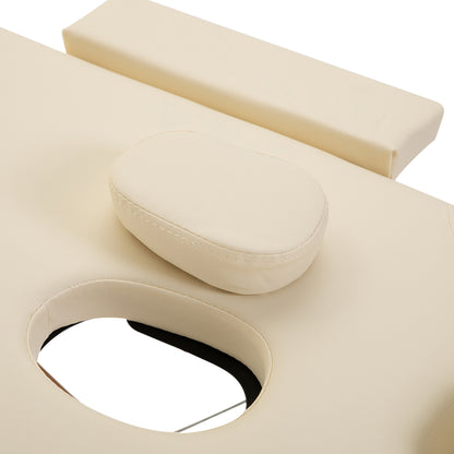 Folding Massage Table 210x81 cm Professional Beauty Table with Removable Headrest 2 Zones Wooden Frame with Adjustable Height and Carry Bag Cream