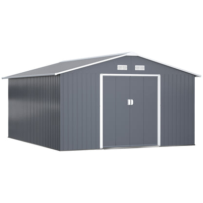 Metal Tool Shed 26.2m³ 340x386x200cm Equipment Shed with Gable Roof Foundation Sliding Door Weatherproof Garden House Outdoor Garden Shed Cabinet for Outdoor Use, Charcoal Gray