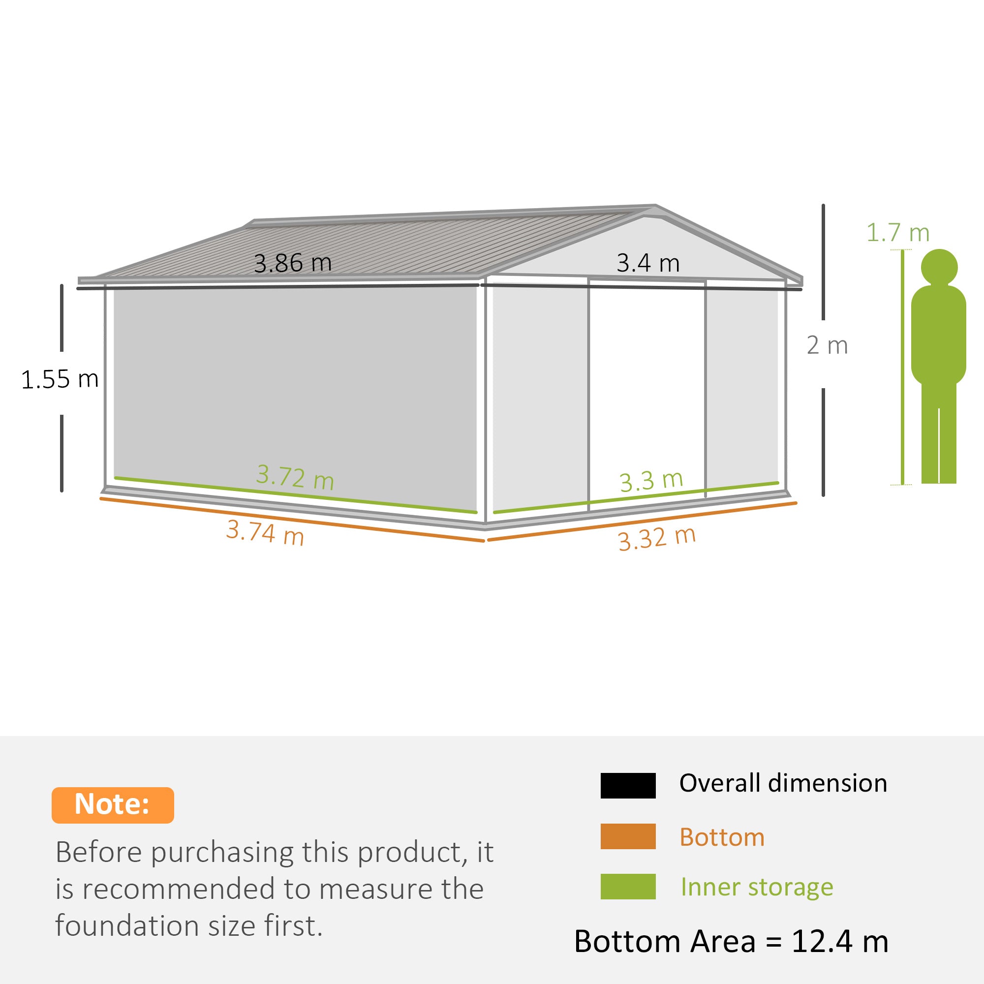 Metal Tool Shed 26.2m³ 340x386x200cm Equipment Shed with Gable Roof Foundation Sliding Door Weatherproof Garden House Outdoor Garden Shed Cabinet for Outdoor Use, Charcoal Gray