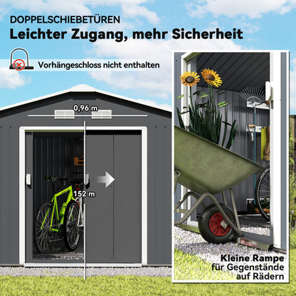 Metal Tool Shed 26.2m³ 340x386x200cm Equipment Shed with Gable Roof Foundation Sliding Door Weatherproof Garden House Outdoor Garden Shed Cabinet for Outdoor Use, Charcoal Gray