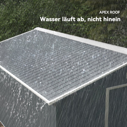 Metal Tool Shed 26.2m³ 340x386x200cm Equipment Shed with Gable Roof Foundation Sliding Door Weatherproof Garden House Outdoor Garden Shed Cabinet for Outdoor Use, Charcoal Gray