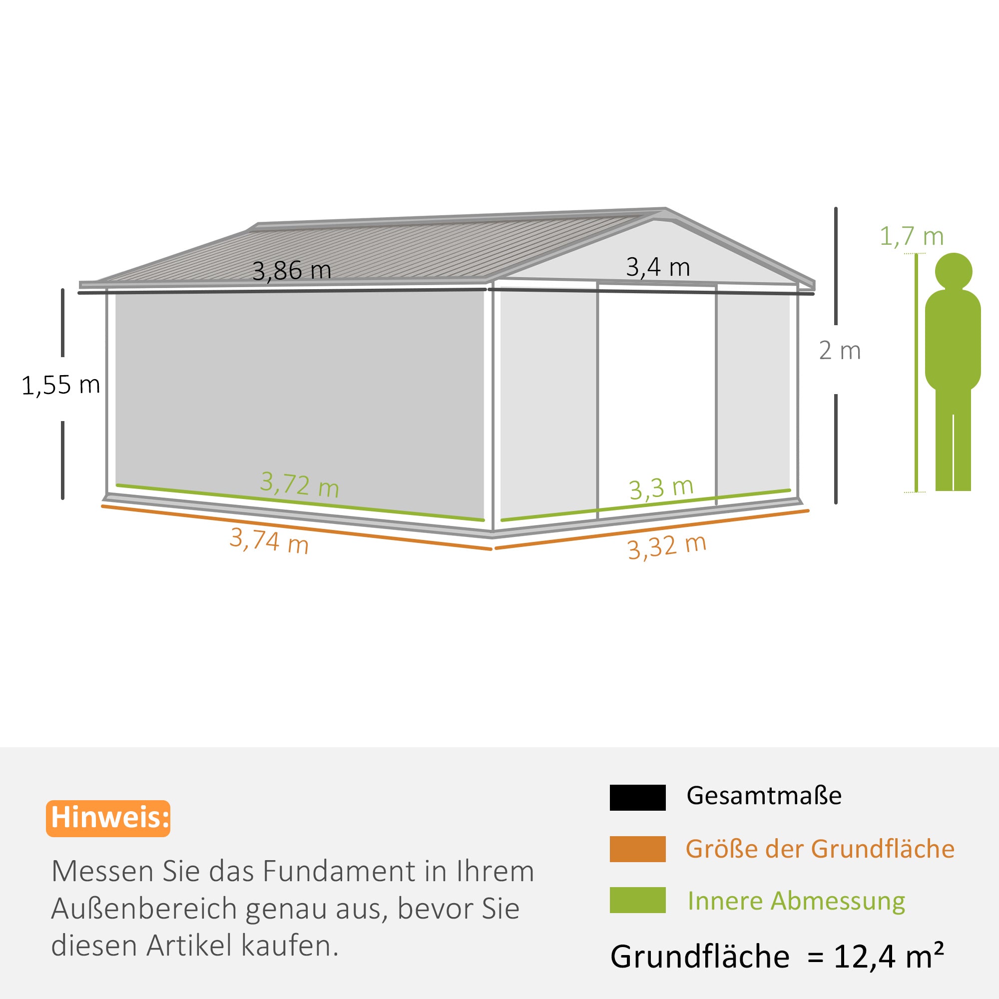 Metal Tool Shed 26.2m³ 340x386x200cm Equipment Shed with Gable Roof Foundation Sliding Door Weatherproof Garden House Outdoor Garden Shed Cabinet for Outdoor Use, Charcoal Gray