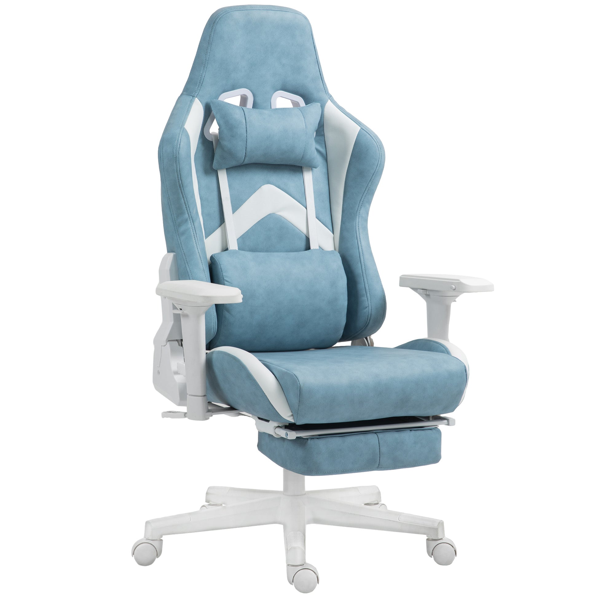 Gaming Chair with Reclining Function, Height Adjustable Desk Chair with Head and Lumbar Pillows, Ergonomic Gaming Seat with Extendable Footrest, Artificial Leather, up to 120 kg, Blue