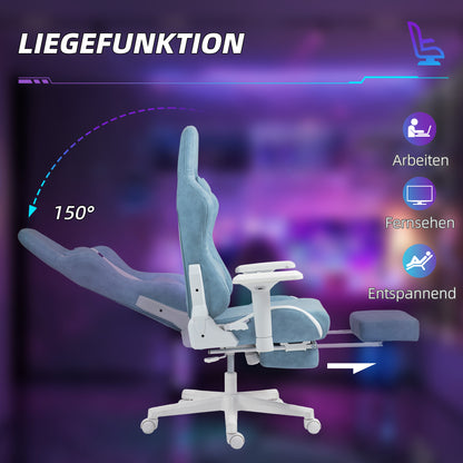 Gaming Chair with Reclining Function, Height Adjustable Desk Chair with Head and Lumbar Pillows, Ergonomic Gaming Seat with Extendable Footrest, Artificial Leather, up to 120 kg, Blue