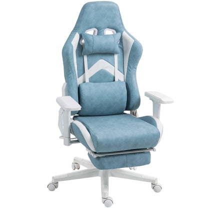 Gaming Chair with Reclining Function, Height Adjustable Desk Chair with Head and Lumbar Pillows, Ergonomic Gaming Seat with Extendable Footrest, Artificial Leather, up to 120 kg, Blue