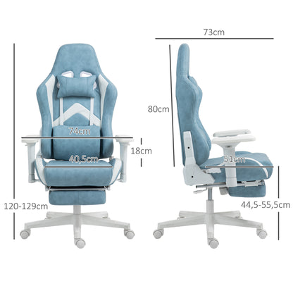 Gaming Chair with Reclining Function, Height Adjustable Desk Chair with Head and Lumbar Pillows, Ergonomic Gaming Seat with Extendable Footrest, Artificial Leather, up to 120 kg, Blue