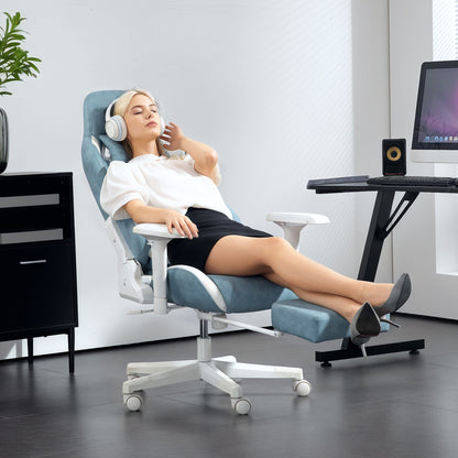 Gaming Chair with Reclining Function, Height Adjustable Desk Chair with Head and Lumbar Pillows, Ergonomic Gaming Seat with Extendable Footrest, Artificial Leather, up to 120 kg, Blue