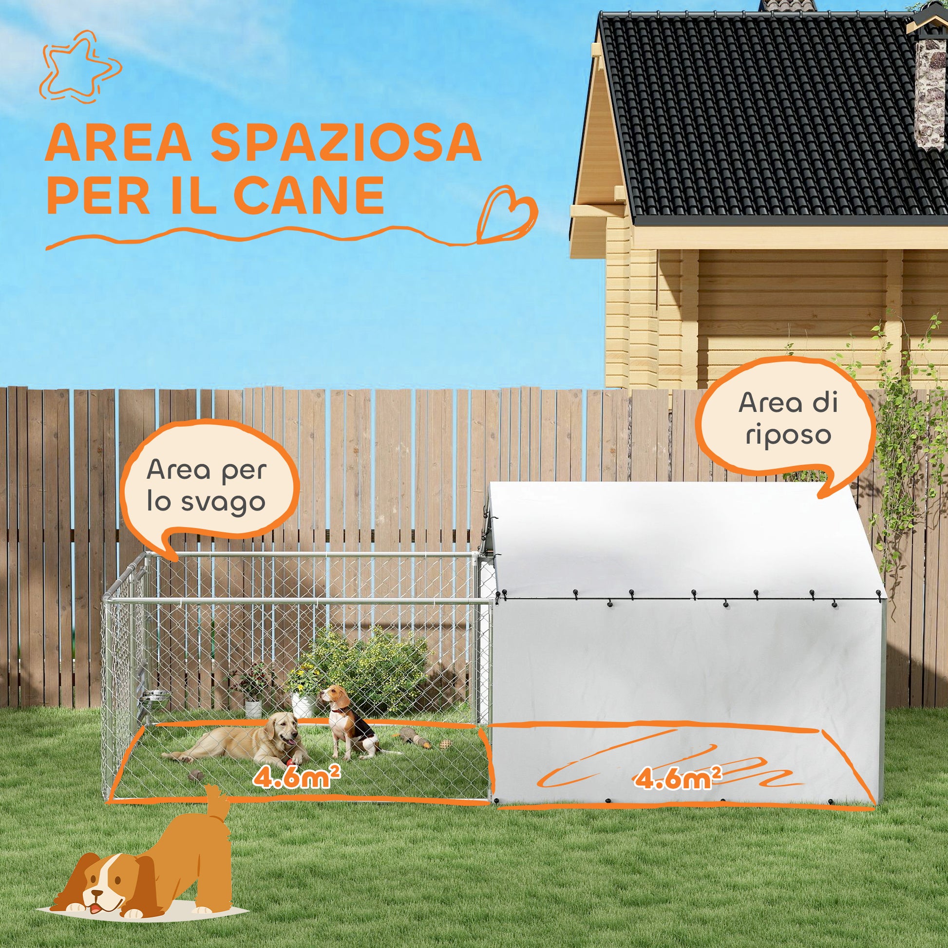 Kennel Dog Enclosure with UV-Resistant Waterproof Roof and Rotating Bowls, Dog Kennel Cage for Medium and Large Dogs with Steel Lockable Door, 400x230x150 cm, Silver