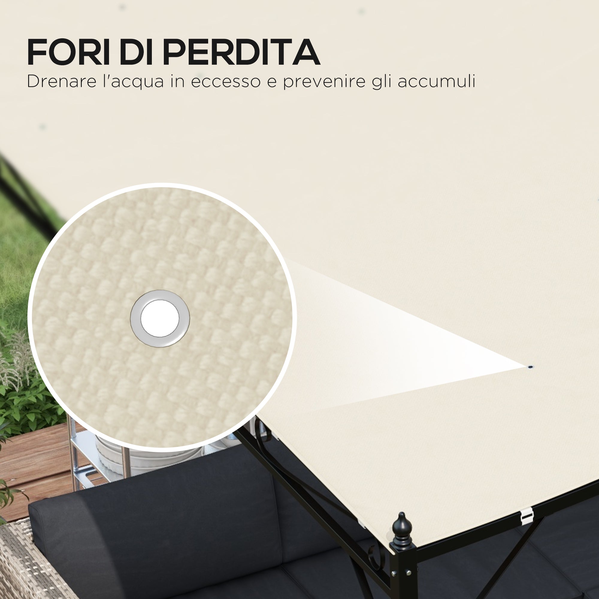 Replacement Canopy for Garden Pergola 2.5x3 m with 8 Drainage Holes, Hooks, and Rings, Polyester Gazebo Pergola Cover, 297x243 cm, Beige