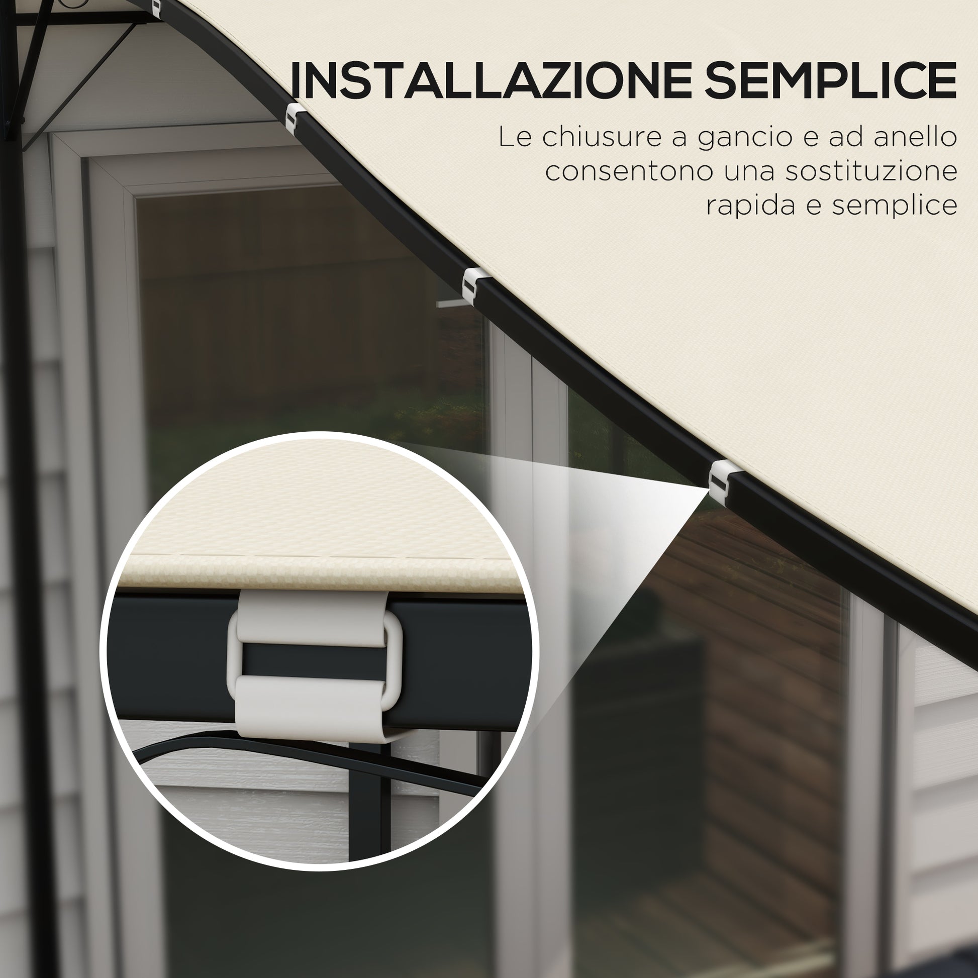 Replacement Canopy for Garden Pergola 2.5x3 m with 8 Drainage Holes, Hooks, and Rings, Polyester Gazebo Pergola Cover, 297x243 cm, Beige